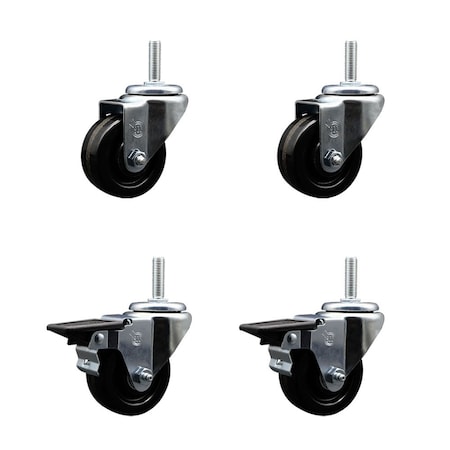 Service Caster 3 Inch Phenolic Wheel Swivel 58 Inch Threaded Stem Caster Set 2 Brakes SCC SCC-TS20S314-PHR-58212-2-PLB-2